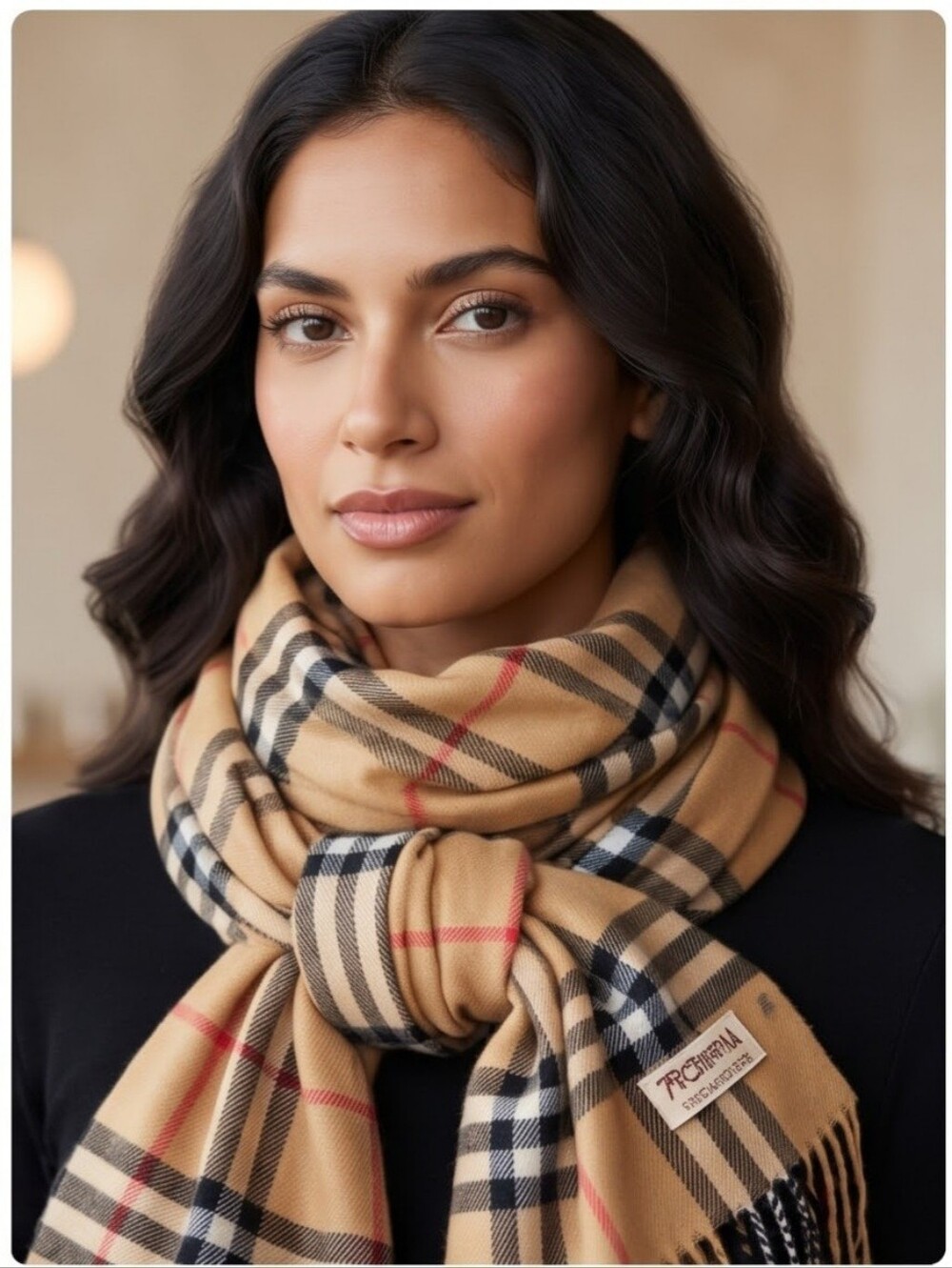 Classic Plaid Pashmina & Silk Scarf – 70% Pashmina 30% Silk, Generous 66" x 33"